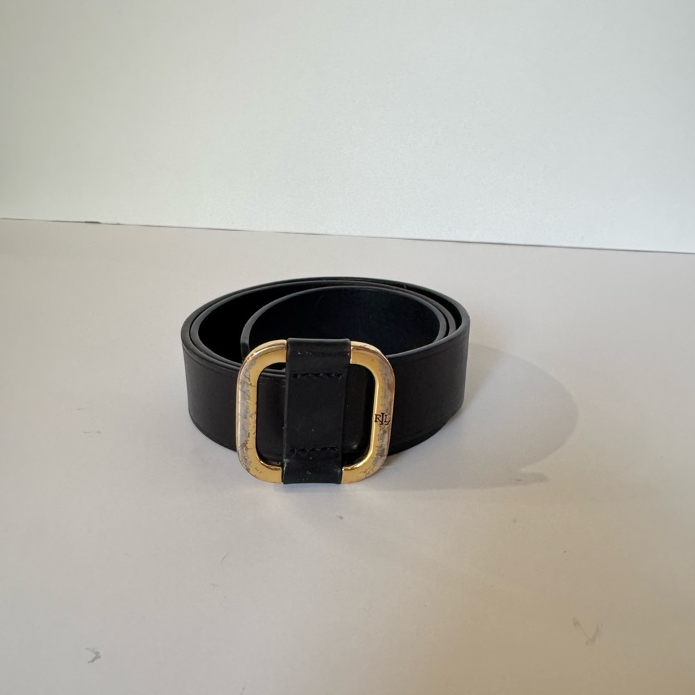 Polo by Ralph Lauren Black Leather Belt with Gold Buckle